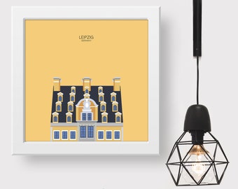 Leipzig Germany Minimal Travel Art Print, Germany Travel Souvenir, Minimalist Art Print Travel Poster with Architectural Detail