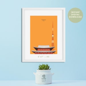 Tokyo Stadt Kunst Poster - A5 Format - A5 Poster - Tokyo Reise Postkarte - Japan Souvenir Geschenk