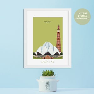 Neu-Delhi Stadt Poster - digitaler Download 5x7- A5 Postkarte - Neu-Delhi Reise Poster - Indien Souvenir Geschenk