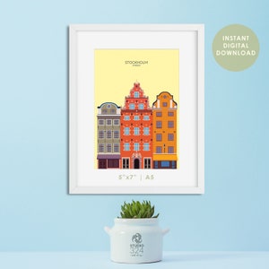 Impresión de Estocolmo - descarga digital 5"x7" - Postal de la ciudad tamaño A5 - Pósteres de viaje de Estocolmo - Regalo de recuerdo de Suecia