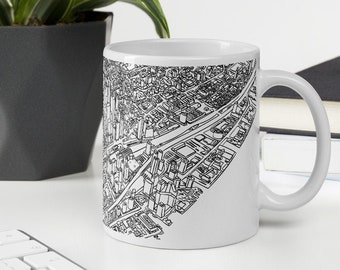 Toronto Coffee Mug with Architecture Digital Illustration, Unique Toronto Travel Souvenir Gift, 11 oz Ceramic Mug