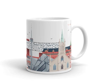 Toronto Landmarks Ceramic Coffee Mug, Unique Mugs with Architecture Illustration, Canadian Travel Themed Gift with City Skyline Design