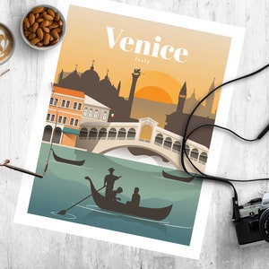 Venice Travel Poster, Print, Vintage, Memento, Souvenir, Gift, Italy, Romantic, Poster, Art, Artwork, Digital Art, Decor