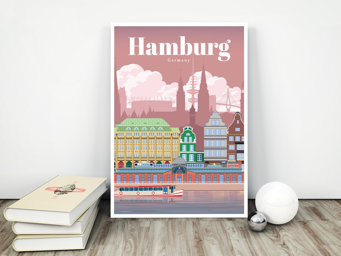 Hamburg Travel Poster Architecture Print and Germany Travel Etsy