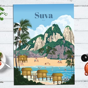 Suva Print, Suva Wall Art, Fiji Poster, Fiji Wall Art Print, Fiji Travel Poster, Fijian Architecture Vintage Print