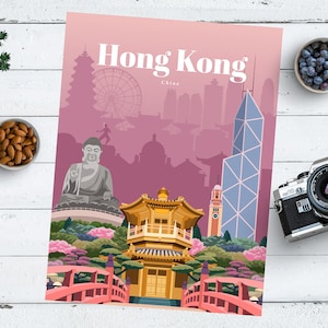 Hong Kong print, Hong Kong poster, Hong Kong travel poster, Hong Kong wall art, Hong Kong travel print, travel wall art, China travel poster
