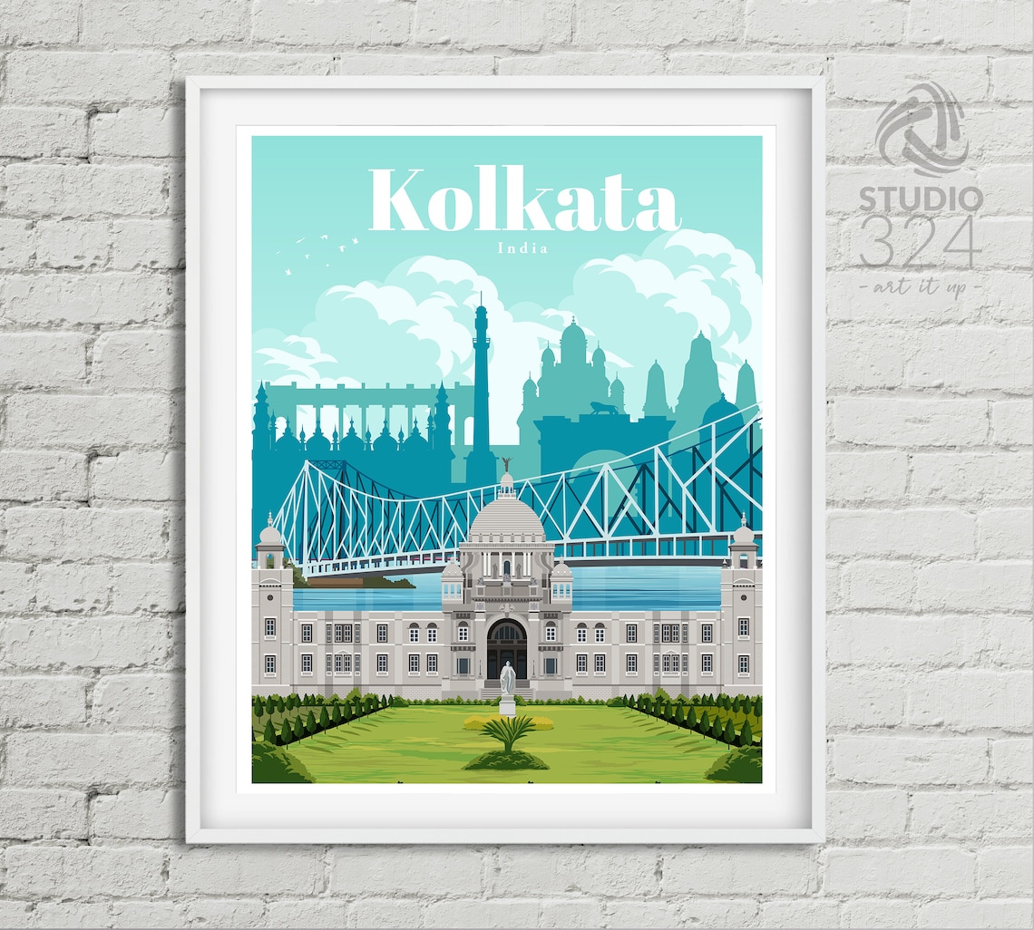 India Travel Poster Kolkata City Print Etsy UK