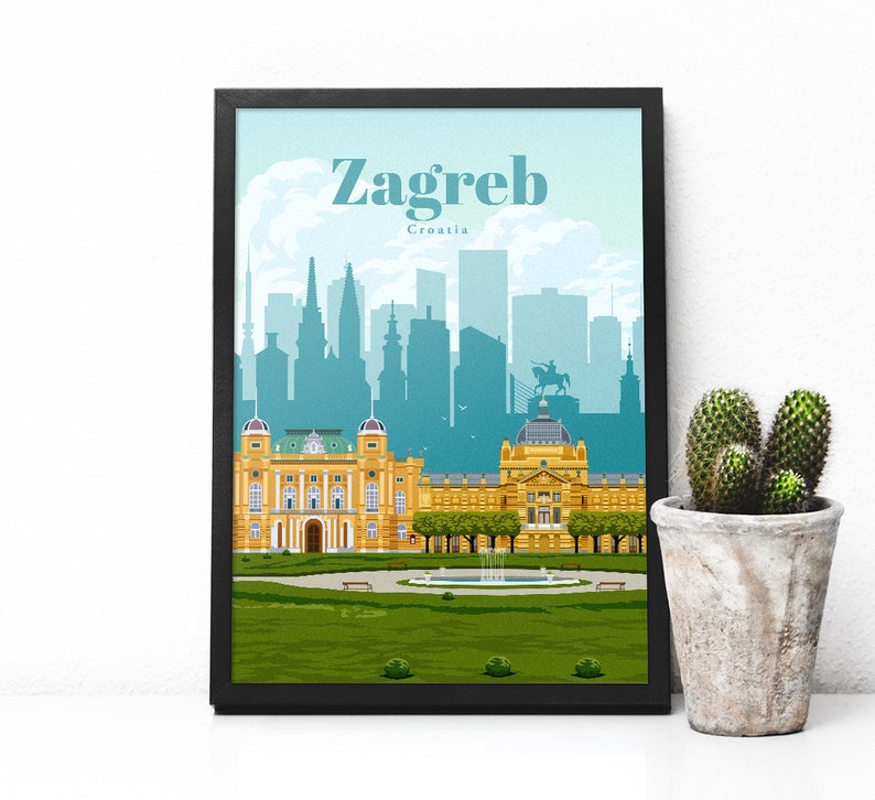 Zagreb City Travel Poster Croatia Wall Art Print Vintage Etsy