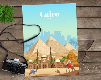 Cairo City Travel Poster, Egypt Wall Art Prints, Vintage Print, Cairo Souvenir Artwork, Digital Prints Wall Hanging