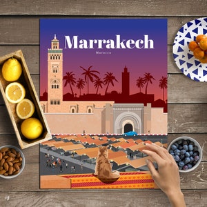 Marrakech Print, Marrakech Wall Art Prints, Marrakesh City Skyline Poster, Morocco Travel Posters, Moroccan Architecture Decorative Poster