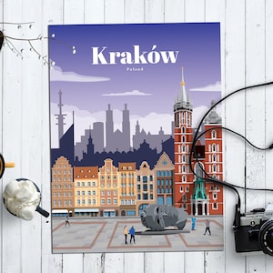 Krakow Print, Krakow Wall Art, Krakow Poster, Poland Wall Art Print, Poland Travel Poster, Polish Architecture Vintage Print