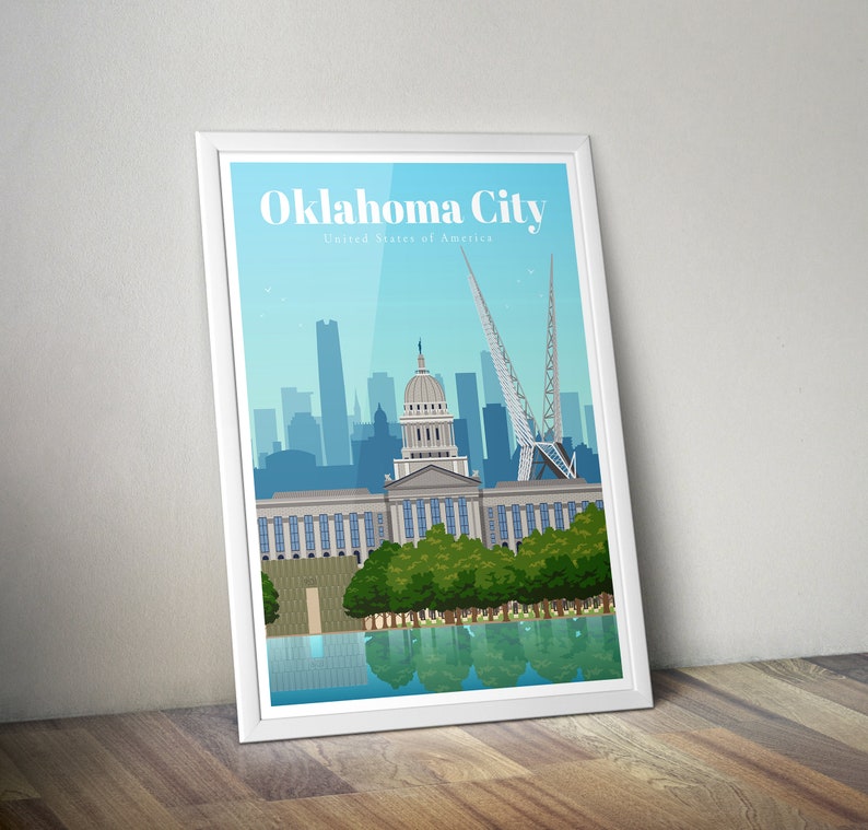 USA Artwork Prints Souvenir Gift from Oklahoma Vintage Poster Digital Art Posters for Modern Home Decor Oklahoma City Travel Print