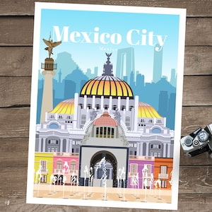 Mexico City Travel Poster, Vintage Print, Souvenir Gift from Mexico, Mexico City Print Artwork, Digital Art Posters for Modern Home Decor