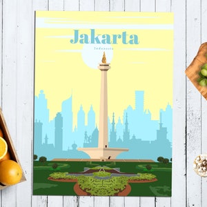 Jakarta Print, Jakarta Wall Art, Jakarta Poster, Indonesia Wall Art Print, Indonesia Travel Poster, Indonesian Architecture Vintage Print