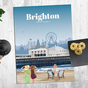 Brighton Print, Brighton Wall Art, Brighton City Poster, Brighton Pier Wall Art Print, UK Travel Poster, British Architecture Vintage Print