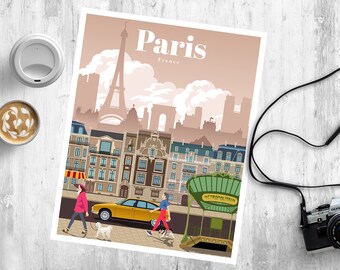 Paris Travel Poster: France Skyline Art Print