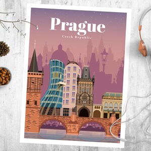 Prague Travel Print, Czech Republic Travel Poster, Architecture Home Decor Artwork, City Skyline Illustration Souvenir Gift