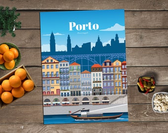 Porto Print, Porto Wall Art, Porto Poster, Portugal Wall Art Print, Portugal Travel Poster, Portuguese Architecture Vintage Print