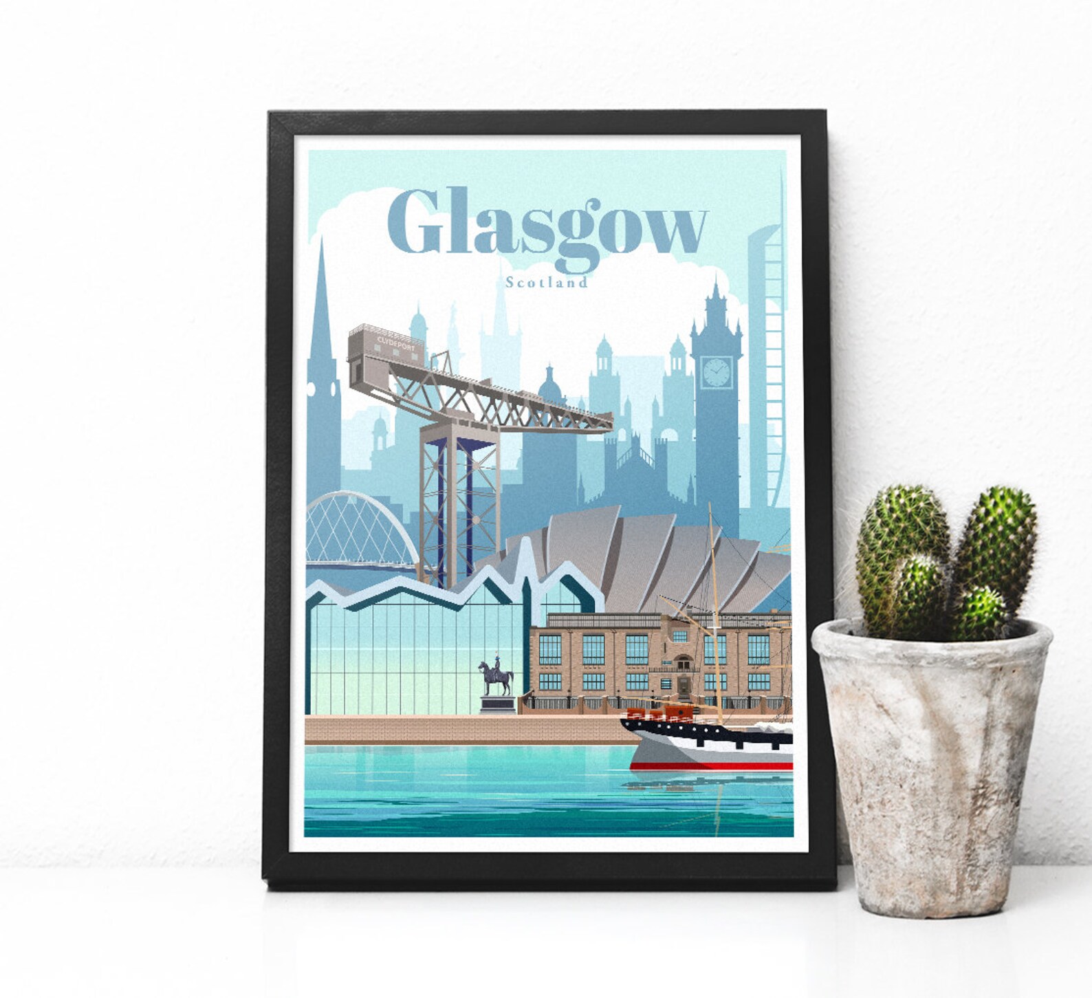 Glasgow City Poster Glasgow Skyline Travel Print Scotland Etsy