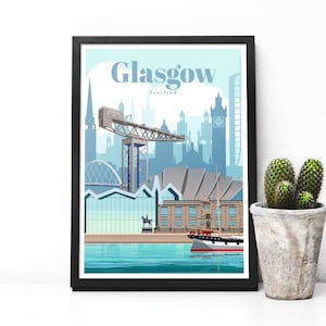 Glasgow city poster - Glasgow skyline travel print - Scotland art - Scotland Gift