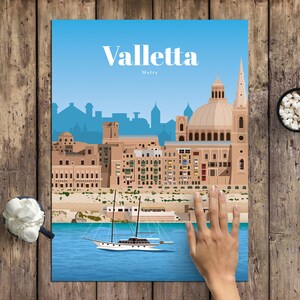 Valletta Poster, Valletta Wandkunst, Valletta City Poster, Malta Wandkunst, Malta Reiseposter, Architektur Vintage Druck
