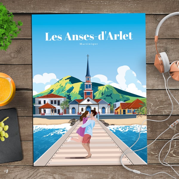 Les Anses D'Arlet Print, Les Anses D'Arlet Wall Art, Martinique City Skyline Poster, Travel Posters, Martinique Decorative Poster