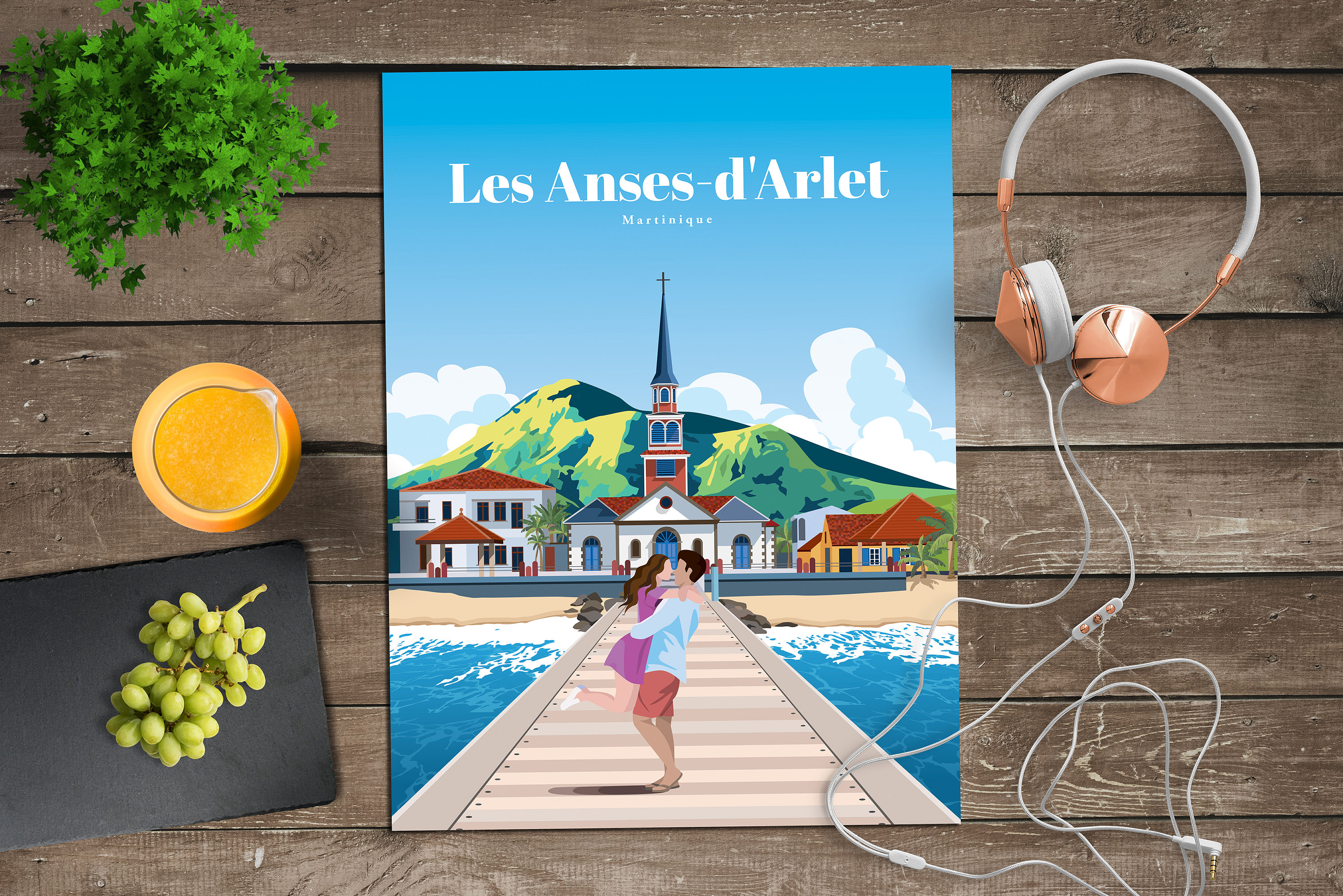 Les Anses D'Arlet Print, Les Anses D'Arlet Wall Art, Martinique City Skyline Poster, Travel Posters, Martinique Decorative Poster