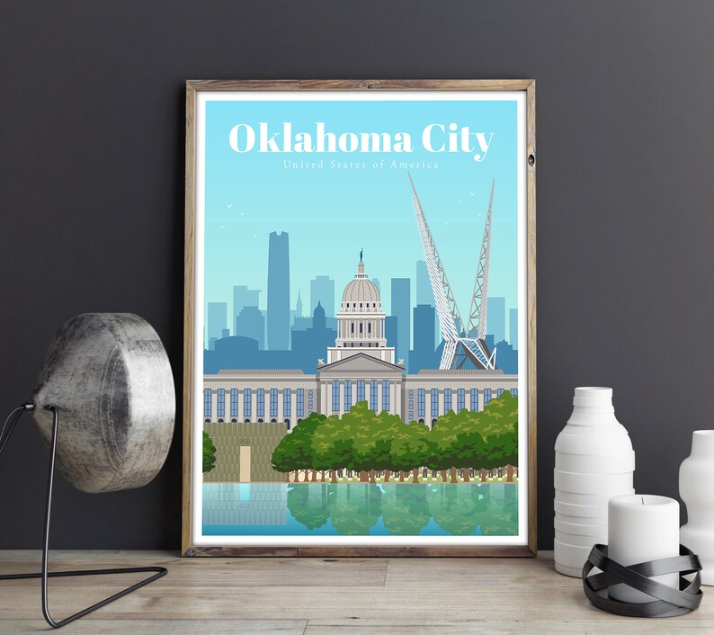 USA Artwork Prints Souvenir Gift from Oklahoma Vintage Poster Digital Art Posters for Modern Home Decor Oklahoma City Travel Print
