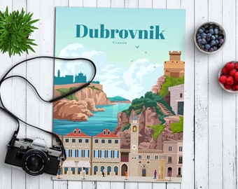 Dubrovnik City Travel Poster, Croatia Wall Art Print, Vintage Print, Croatia Souvenir Artwork, Digital Artwork for Home Decor