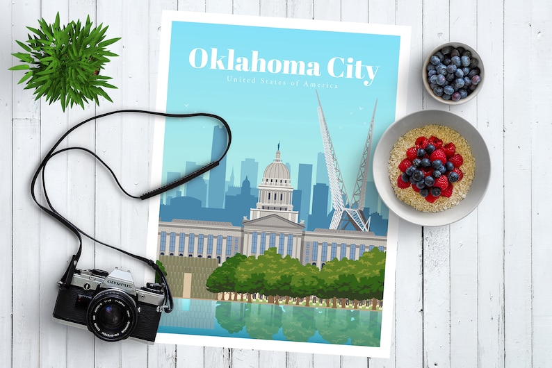USA Artwork Prints Souvenir Gift from Oklahoma Vintage Poster Digital Art Posters for Modern Home Decor Oklahoma City Travel Print