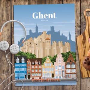 Ghent Print, Ghent Wall Art, Ghent Poster, Belgium Wall Art Print, Belgium Travel Poster, Architecture Vintage Print