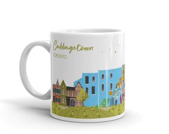 Ceramic Coffee Mug, Colorful Architecture, Digital Illustration of Toronto "Cabbagetown" Neighbourhood, Unique Travel Souvenir Gift