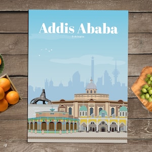 Addis Ababa Print, Addis Ababa Wall Art, Ethiopia Poster, Ethiopia Wall Art Print, Ethiopia Travel Poster, Architecture Vintage Print
