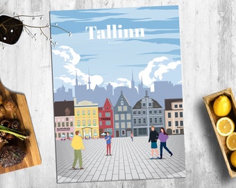 Tallin impresión, tallin arte de la pared, carteles de Tallin, impresión de cartel de Estonia, colgante de pared de Estonia, impresiones de póster de arquitectura vintage