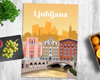 Ljubljana Print, Ljubljana Wall Art, Ljubljana Poster, Slovenia Wall Art Print, Slovenia Travel Poster, Slovenian Architecture Vintage Print