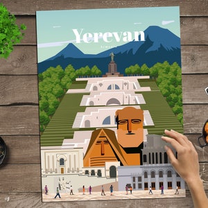 Impressão de Yerevan, arte de parede de Yerevan, pôster de Yerevan, impressão de arte de parede da Armênia, pôster de viagem da Armênia, impressão vintage de arquitetura