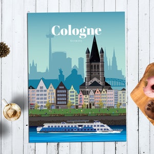 Cologne Print, Cologne Travel Poster, Cologne Wall Art, Germany Art Print, Germany Poster, German Architecture Vintage Print