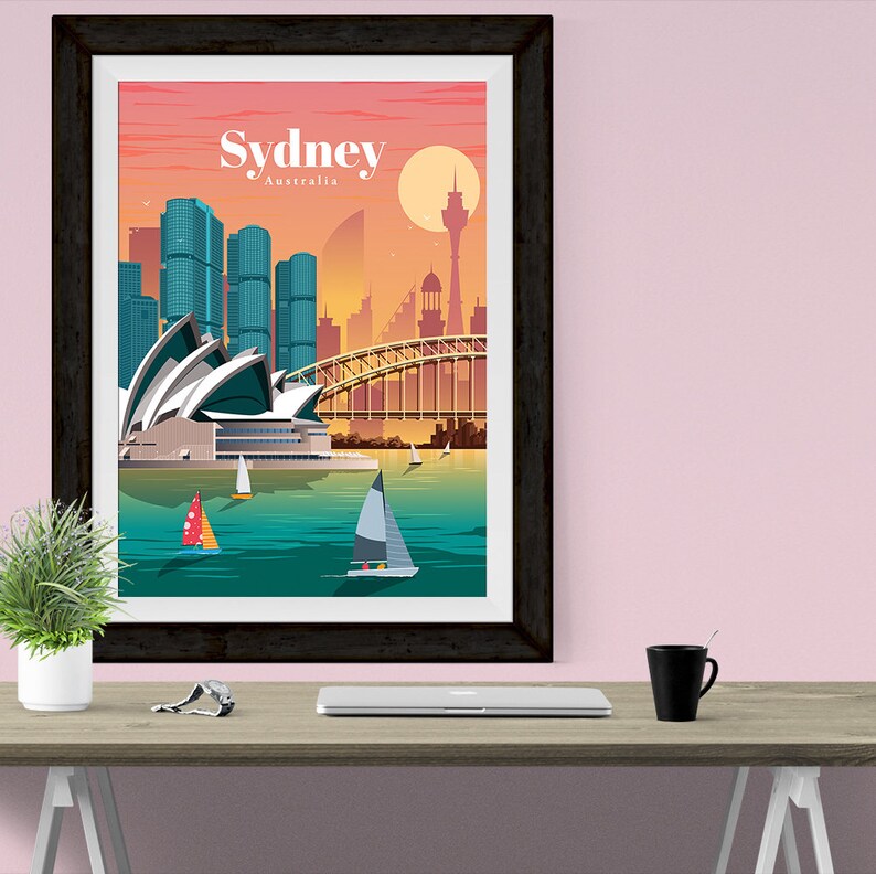 Sydney Skyline Art Sydney Print Australia Wall Art Travel Etsy