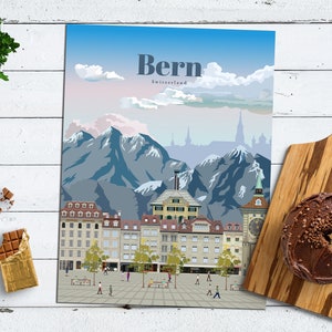 Bern Print, Bern Travel Poster, Bern Wall Art, Switzerland Art Print, Switzerland Poster, Swiss Architecture Vintage Print