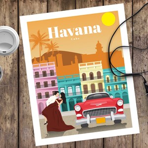 Kuba ReisePoster, Havanna Reise Memento und Vintage Druck, Souvenir Poster Geschenk, Havanna Skyline Kunstdruck für Ihr Zuhause Dekor