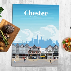 Chester Print, Chester Wall Art Prints, Chester City Skyline Poster, UK Travel Posters, Affordable British Architecture Decorative Poster