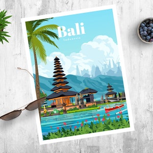 Bali Travel Poster, Vintage Print, Souvenir Gift from Indonesia, Bali City Print Artwork, Digital Art Posters for Modern Home Decor