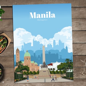 Manila Print, Manila Wall Art, Manila Poster, Philippines Wall Art Print, Philippines Travel Poster, Architecture Vintage Print