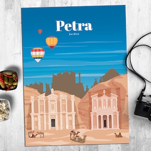 Petra Print, Petra Wall Art, Petra Poster, Jordan Wall Art Print, Jordan Travel Poster, Jordanian Architecture Vintage Print