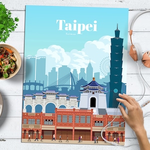 Taipei Print, Taipei Wall Art, Taipei Poster, Taiwan Wall Art Print, Taiwan Travel Poster, Architectuur Vintage Print