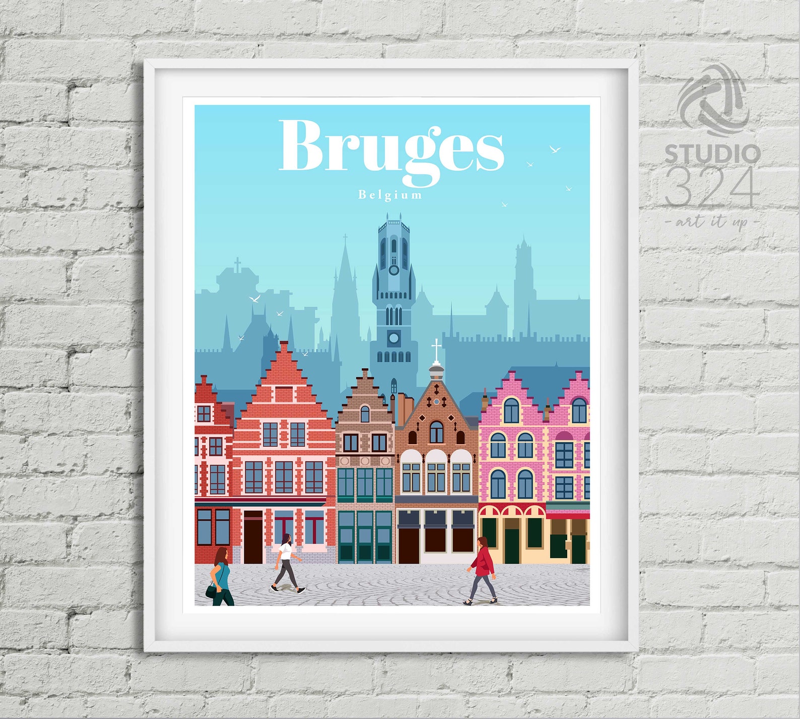 Bruges Travel Poster Print Vintage Belgium Brugge Etsy