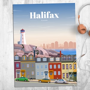 Halifax City Travel Poster, Canada Wall Art Prints, Vintage Print, Nova Scotia Souvenir Artwork, Digital Prints Wall Hanging
