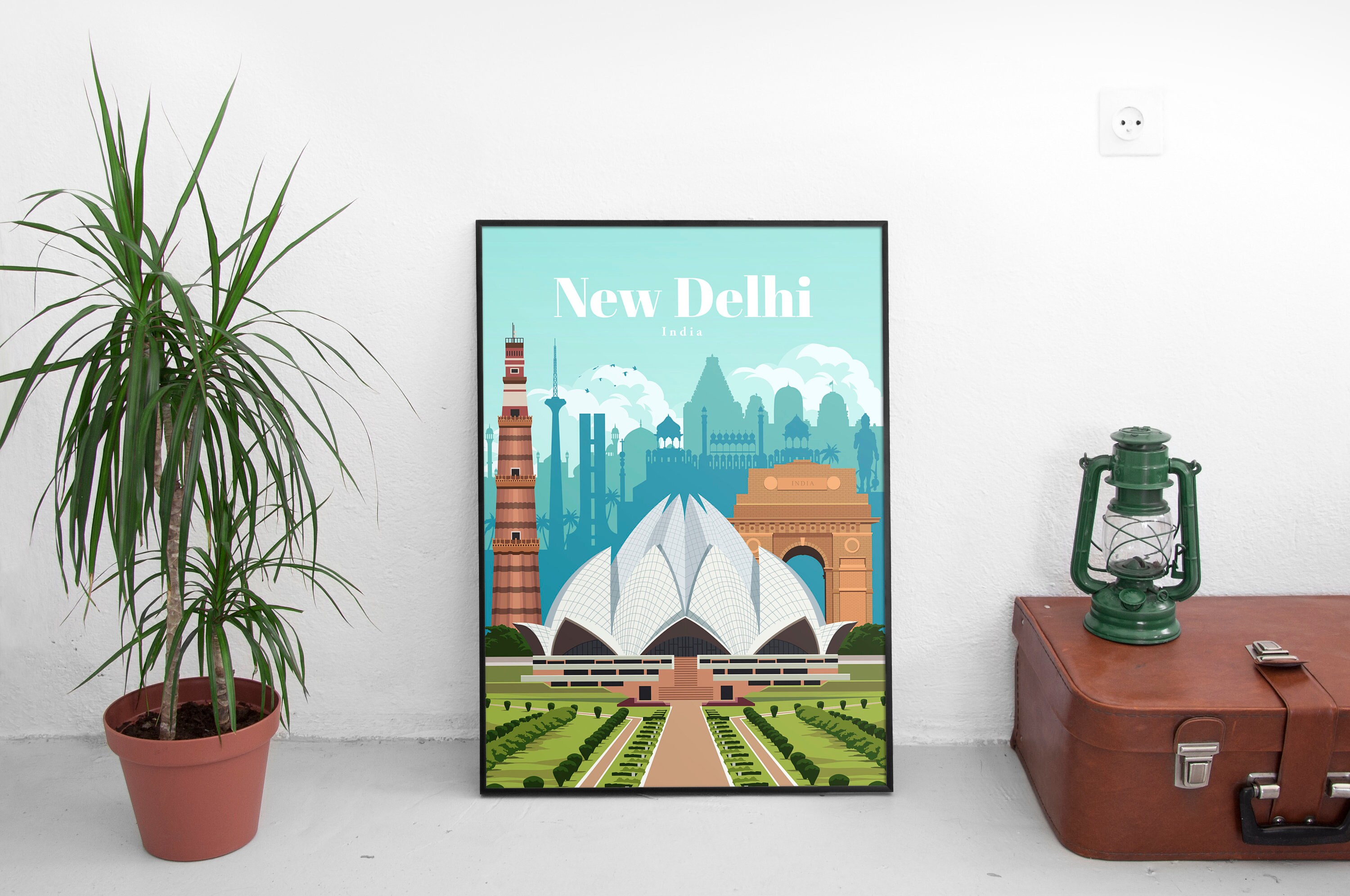 New Delhi Travel Poster Print Vintage Memento Souvenir Etsy