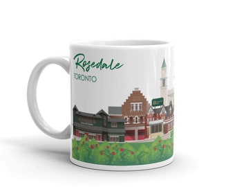 Ceramic Coffee Mug, Colorful Architecture, Digital Illustration of Toronto Rosedale Neighbourhood, Unique Travel Souvenir Gift