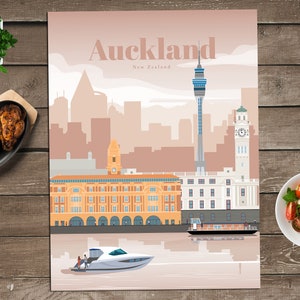 Auckland Print, Auckland Wall Art, Auckland Poster, New Zealand Wall Art Print, New Zealand Travel Poster, Architecture vintage Print